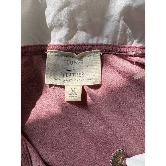 flower & feather NWT Size Medium blouse top collared boho - Picture 3 of 6